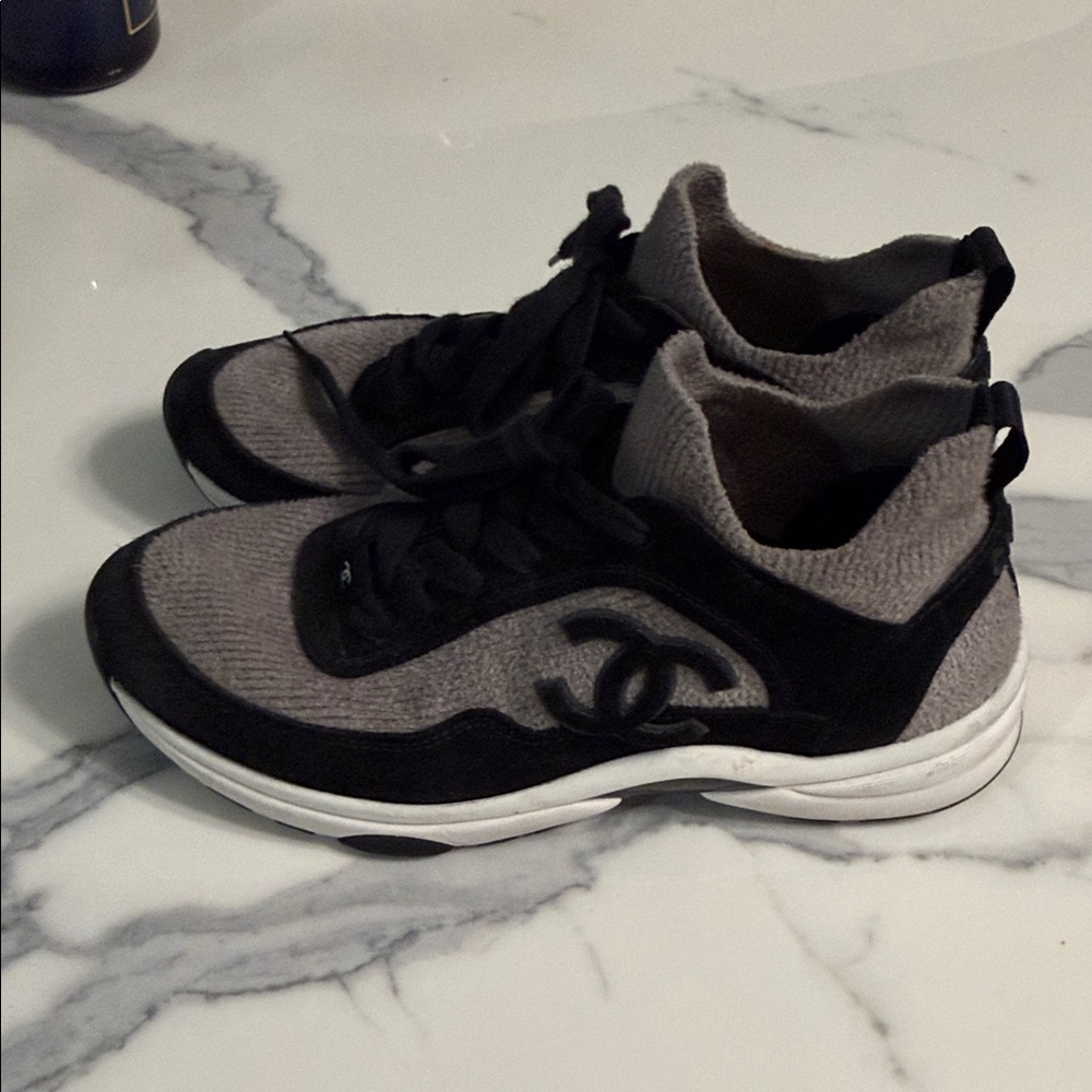 CHANEL Two-Tone Knit Sneakers